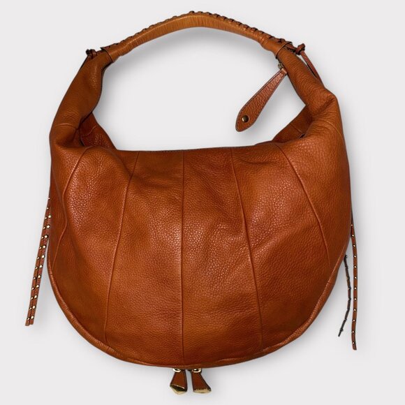 orYANY Jasmine Hobo Congac Pebbled Leather Shoulder Bag Slouchy Studded Tassels - Picture 5 of 12